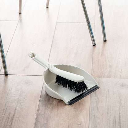 Addis Dustpan & Brush Set In Linen | Stiff, Dirt-Trapping Bristles | Rubber Lip Feature | 1 x 2