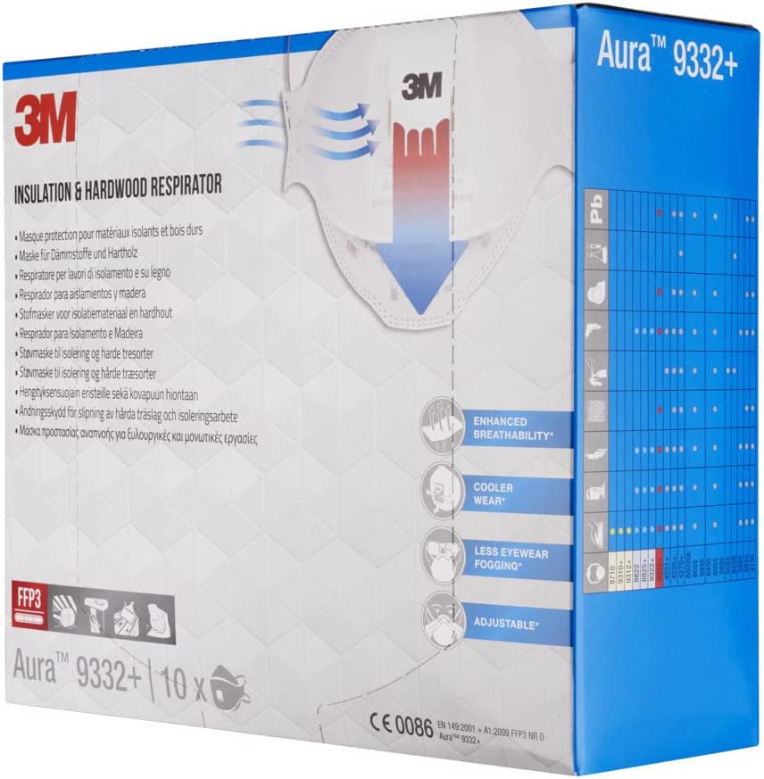 3M Aura Flat Fold Respirator Mask (9332+) - UK BUSINESS SUPPLIES