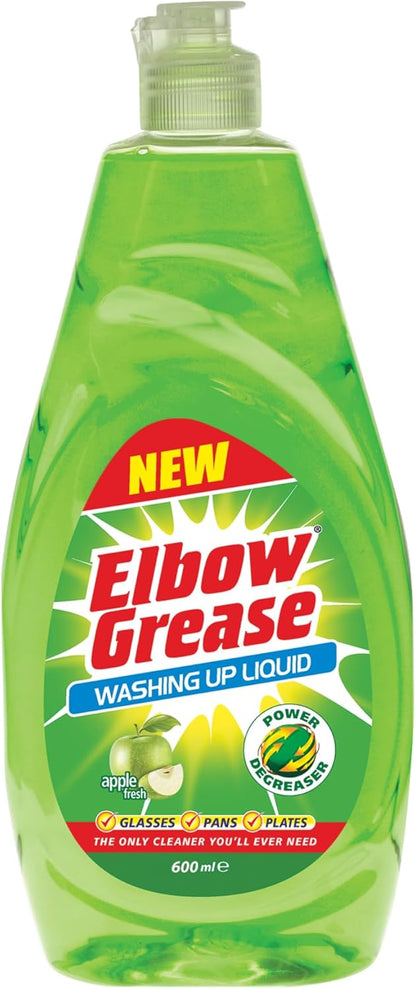 Elbow Grease Washing Up Liquid | Power Degreaser | Soap for Hand Washing Dishes, Pots, Pans & Glasses | Apple | 1 x 600ml