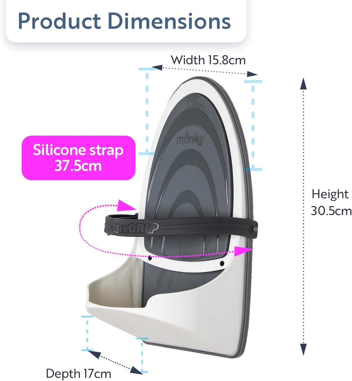 Minky  Sure Grip Iron Holder With Strong And Secure Strip, Grey, One Size