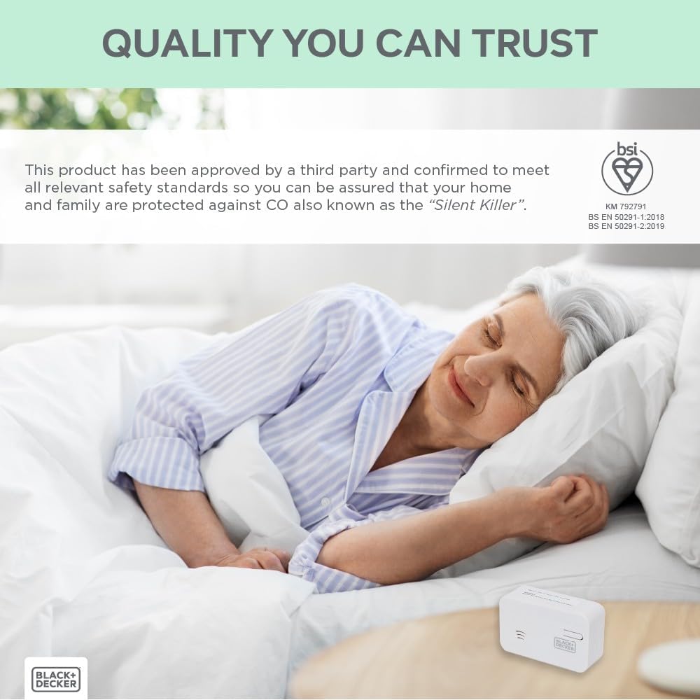 Black + Decker Carbon Monoxide Detector | Easy Install | Carbon Monoxide Alarm For Home & Business | 10 Year Battery