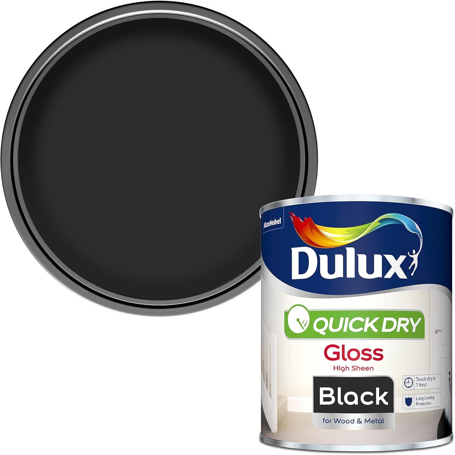 Dulux Quick Dry Gloss Paint For Wood And Metal - Black 750ml