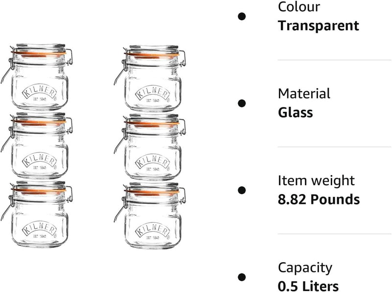 Kilner Branded 0.5 Litre ROUND Glass Clip Top Preservation Storage Jar