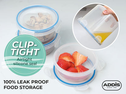 Addis Clip Tight Food Storage Containers 700 Ml Round Pack Of 3 Clear