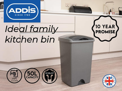 Addis 50 Litre Lift Up Lid Kitchen Rubbish Bin | Metallic | 510711.