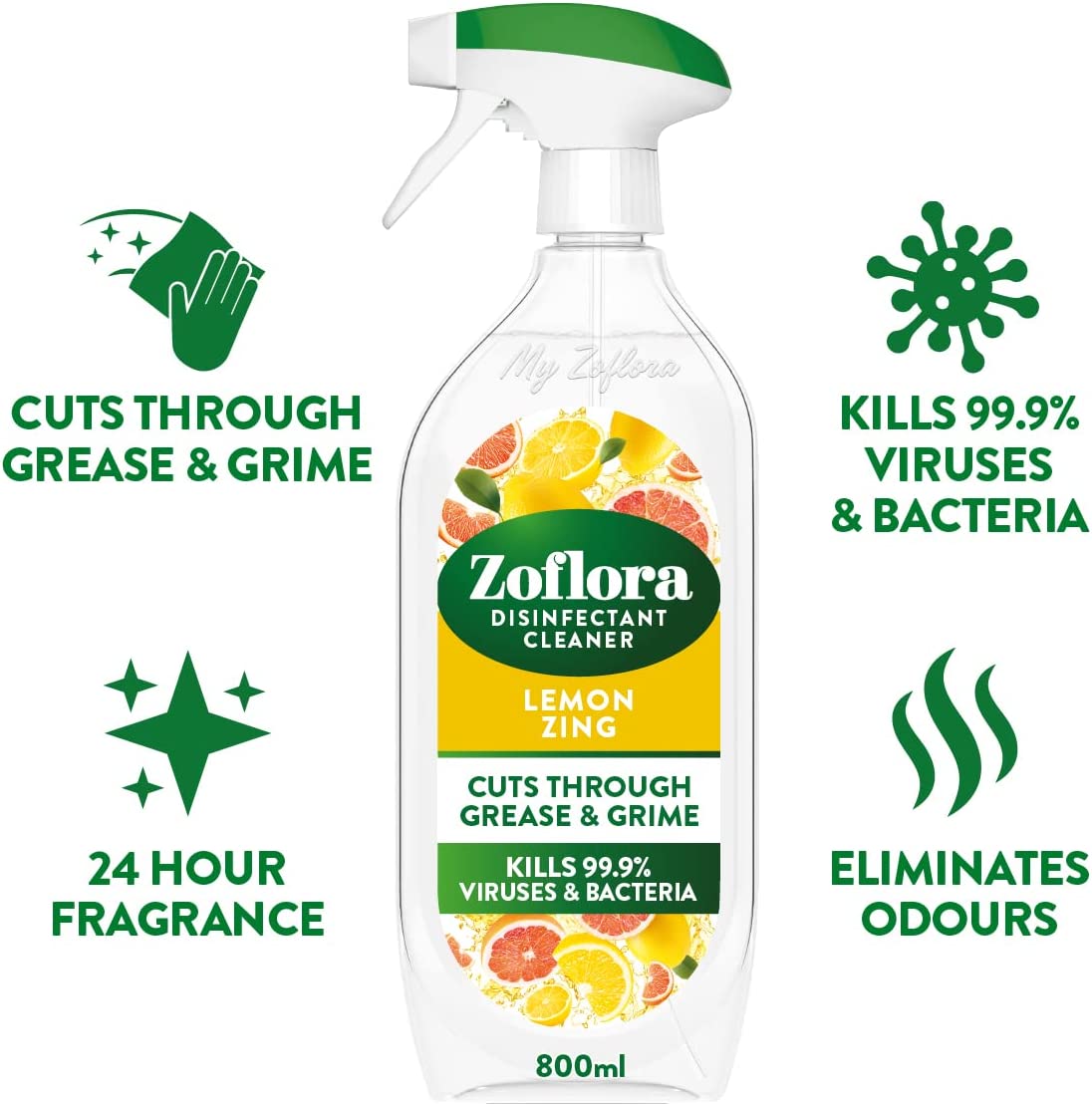 Zoflora Lemon Zing Multipurpose Disinfectant Trigger 2 x 800ml