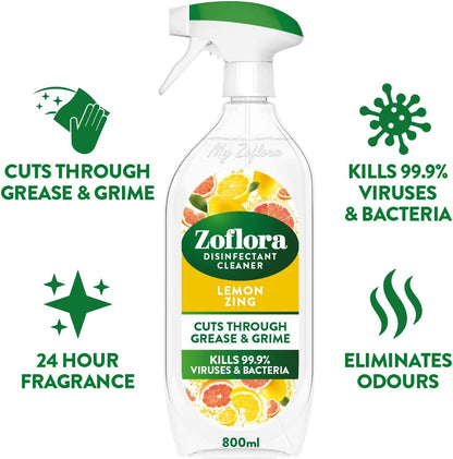 Zoflora Lemon Zing Multipurpose Disinfectant Trigger 2 x 800ml