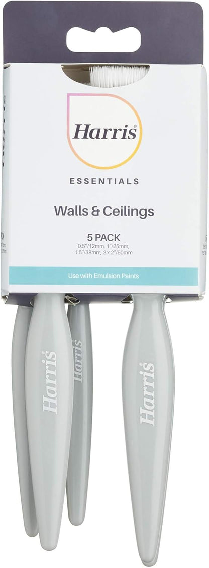 Harris Essentials Walls & Ceilings Paint Brush Set | Pack Of 5 | 0.5", 1", 1.5", 2", Grey