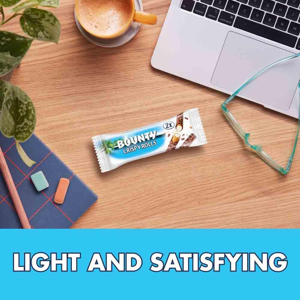 Bounty Crispy Rolls, Milk Chocolate, Coconut, Biscuit Snack bar, Single Pack 23.4 g (1 x 24 Bars)