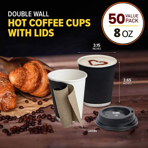 Belgravia 25cl/8oz Triple Walled Black Ripple Cups 25's