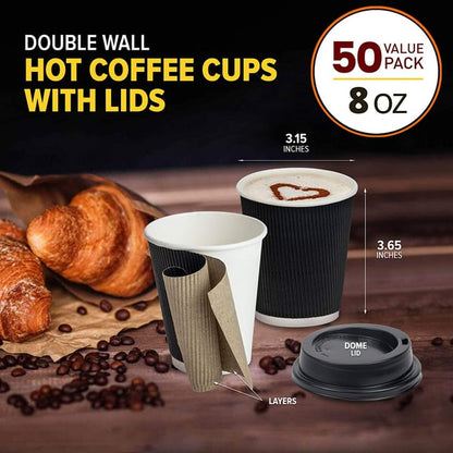 Belgravia 25cl/8oz Triple Walled Black Ripple Cups 25's