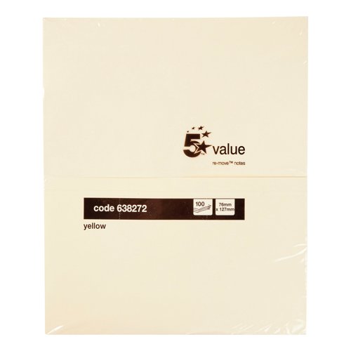 5 Star Re-Move Sticky Notes Repositionable 76x127mm Yellow (Pack of 12) 638272