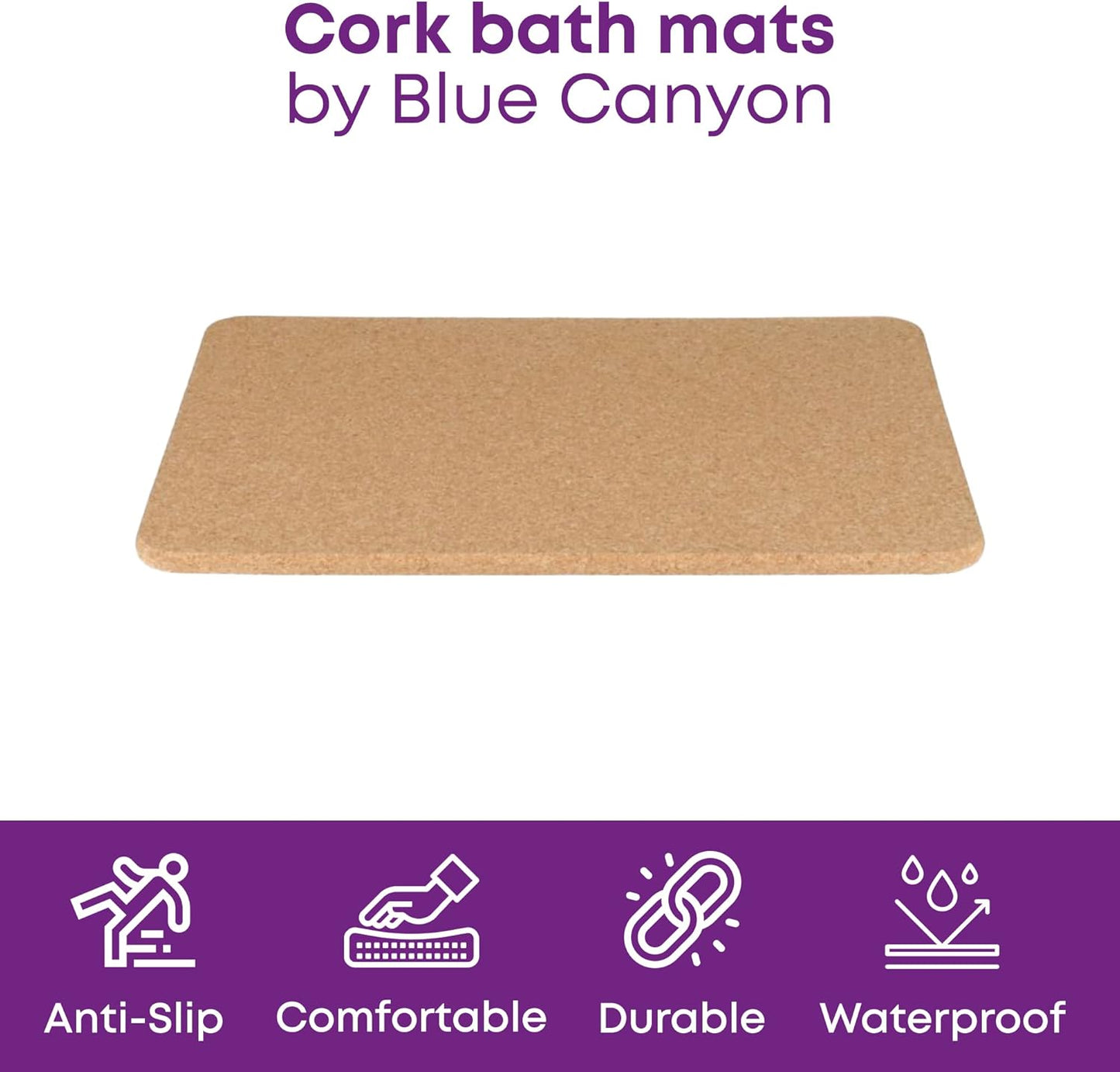 Blue Canyon Natural Cork Bath Mats, Eco-Friendly Durable Wooden Non-slip Bathroom Accessory