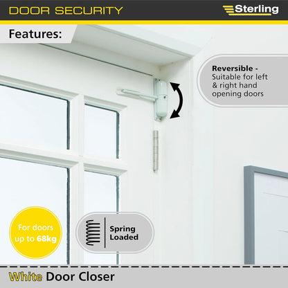 Burg Wachter Spring Loaded Adjustable Auto Closing Door Closer | Home & Commercial | White.