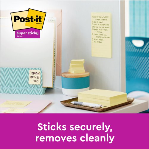 Post-it Super Sticky Z-Notes 76x76mm 90 Sheets Cardboard Packaging Yellow (Pack of 12) R330-12SSCY