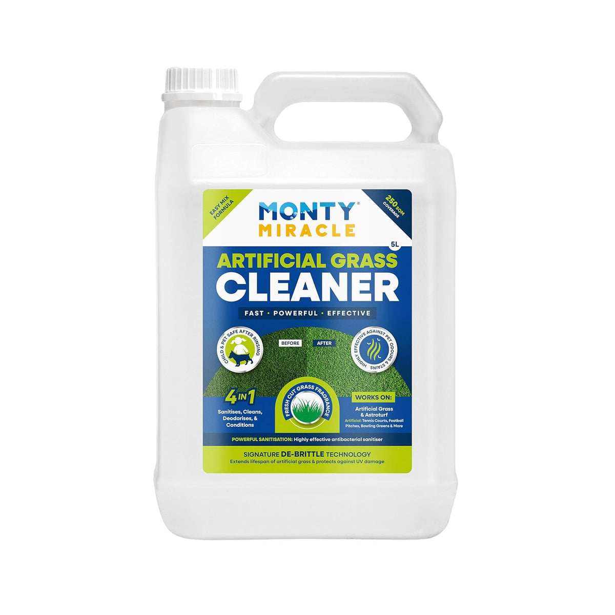 Monty Miracle Artificial Grass Cleaner | Pet Safe | Ready to Use | 1 x 5 Litre Tub