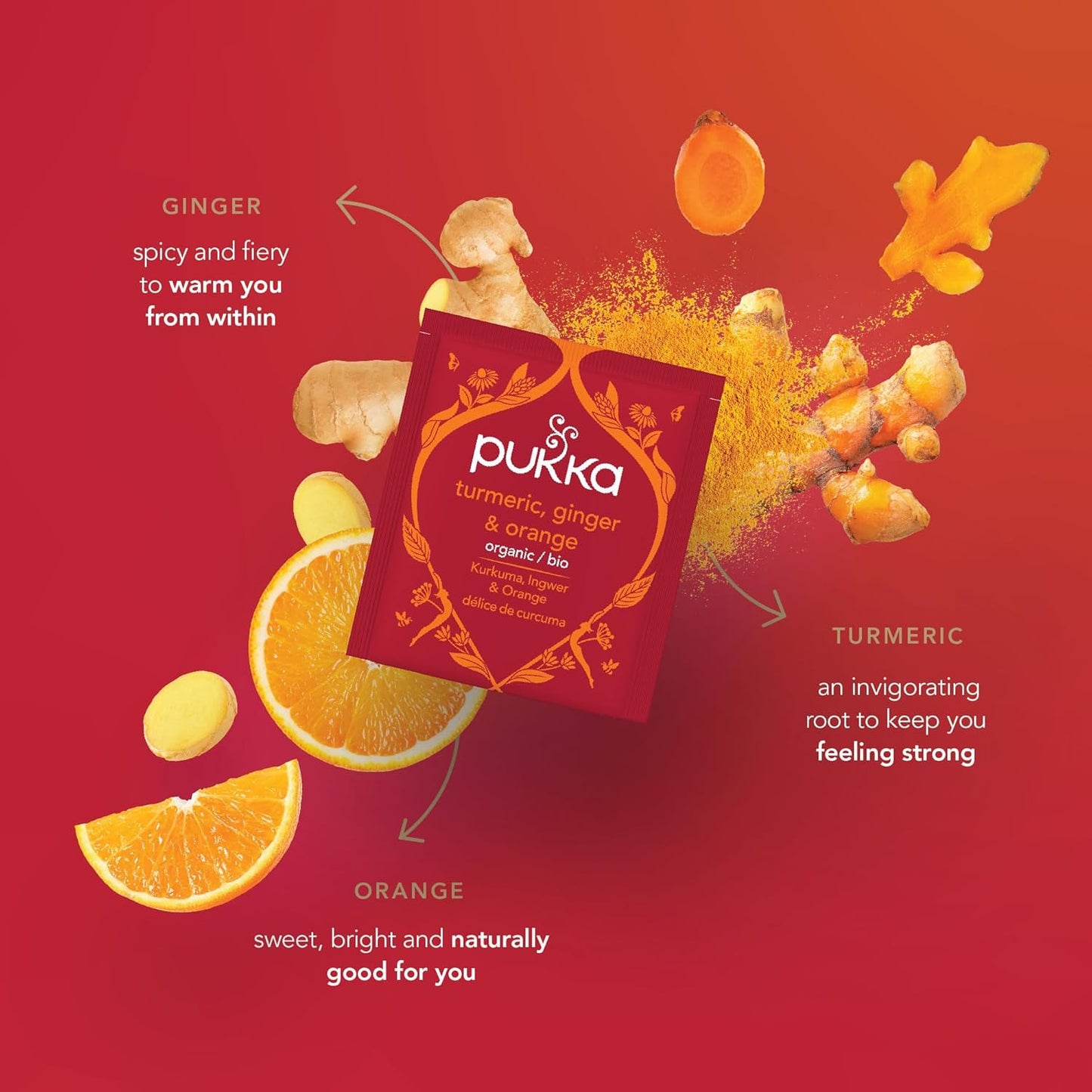 Pukka Tea Turmeric, Ginger & Orange Organic Individually Wrapped Enveloped Tea 20's