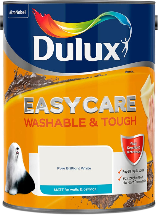 Dulux Easycare Pure Brilliant White Matt Wall & Ceiling Emulsion Paint, 5L.