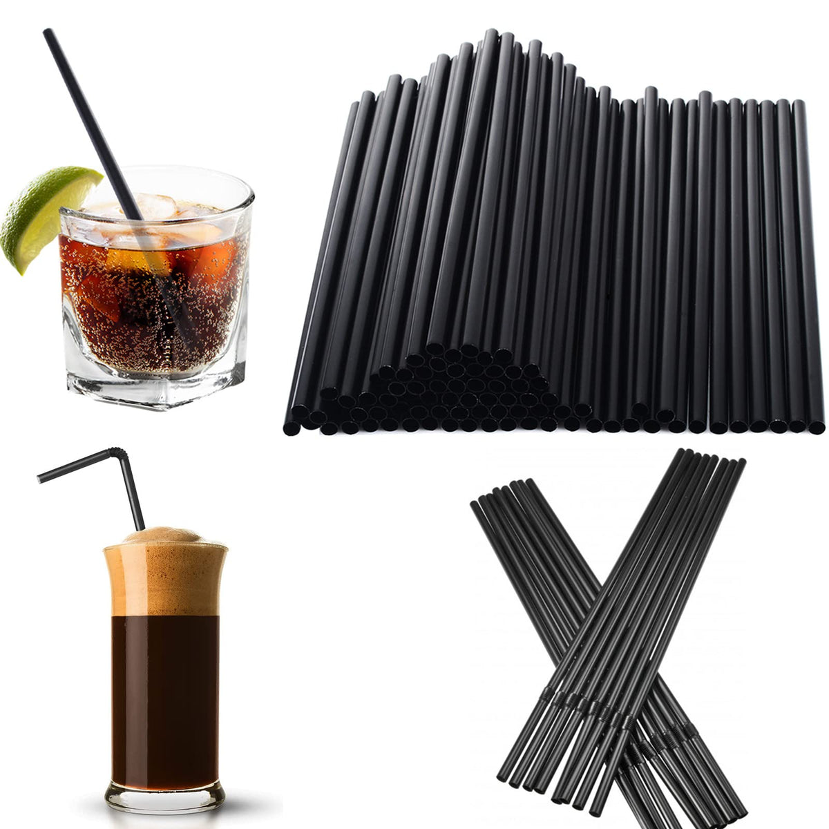 Belgravia Black PLA Bio Plastic Bendy Straws, 8 Inch Pack 250
