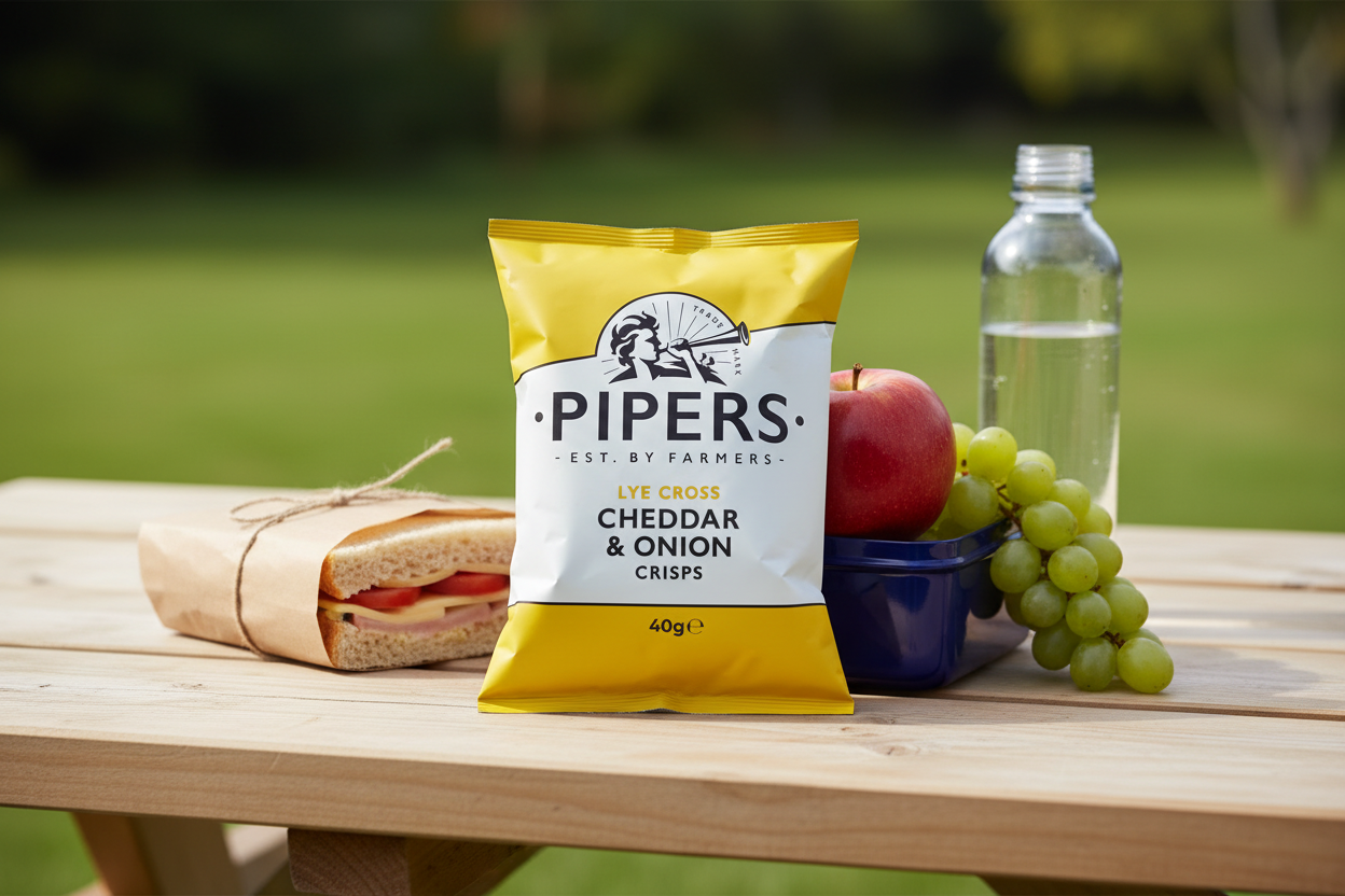 Pipers Gluten-Free Lye Cross Cheddar & Onion Vegetarian Crisps Multi-Pack | 24 x 40g