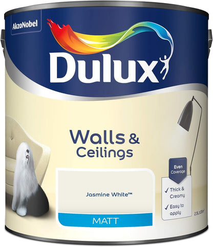 Dulux Matt Emulsion Paint For Walls And Ceilings - Jasmine White 2.5 Litres