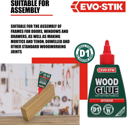 EVO-STIK Wood Glue | Interior | Extra Strong | Fast Setting | Dries Clear | 1 x 250ml