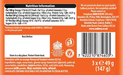 Fry's Chocolate Orange Cream | Dark Chocolate Bars with Orange Cream Fondant | 3 x 49g | 16 x 157g F