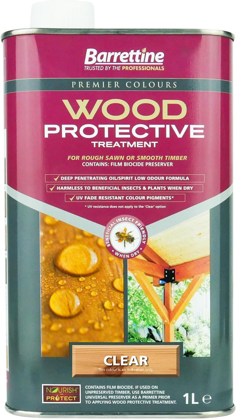 Barrettine Wood Protective Treatment | Fade Resistant | 1 Litre | Clear