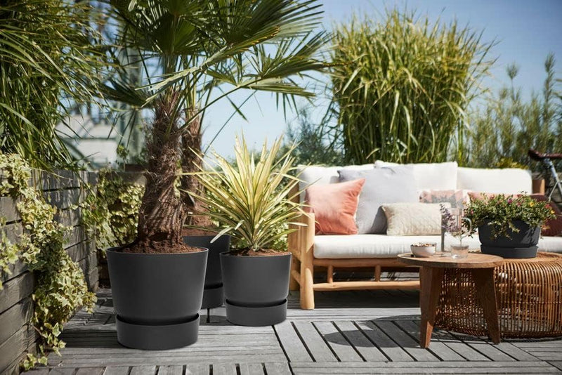 Elho Greenville Round Pot & Base LIVING BLACK 40cm