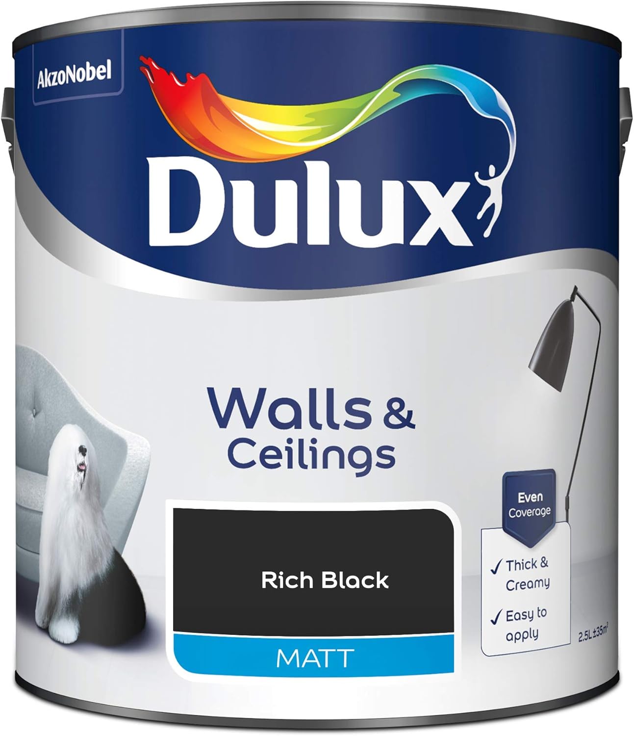 Dulux Walls & Ceilings Matt Emulsion Paint - Rich Black - 2.5L