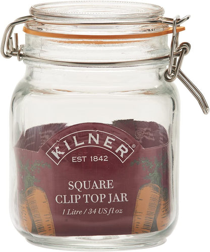 Kilner Storage Jar 1 Litre Square Glass Clip Top Preservation Storage Jar