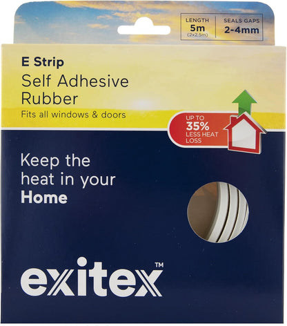 E Strip Self-Adhesive Rubber Seal – 5m Roll - Draught Excluder for Doors & Windows