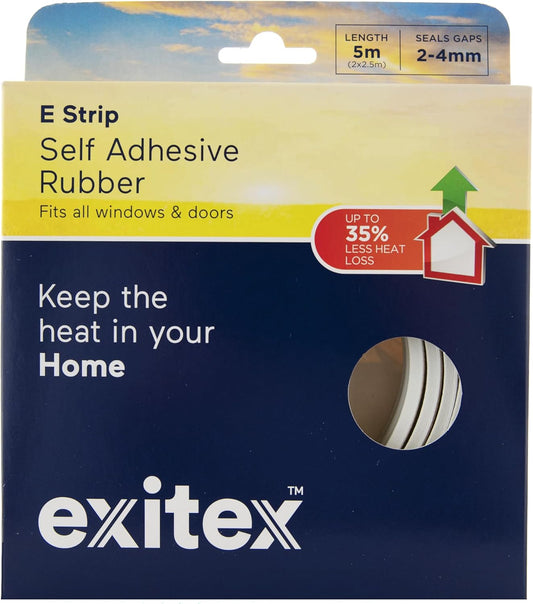 E Strip Self-Adhesive Rubber Seal – 5m Roll - Draught Excluder for Doors & Windows