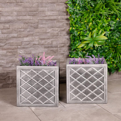Lazio Pewter Small 32cm Square Planter (GN697-PEW-ST)