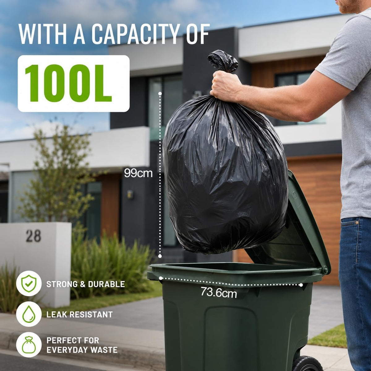 EcoBag Extra Strong | Heavy Duty Refuse Sacks |  100L Capacity | 33 Microns | 20 Pack Roll