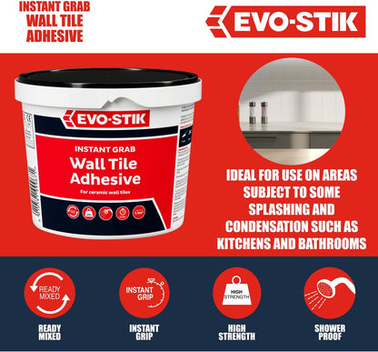 Evo-Stik Wall Tile Adhesive | Instant Grab | Multi Surface| 2.5L Tub