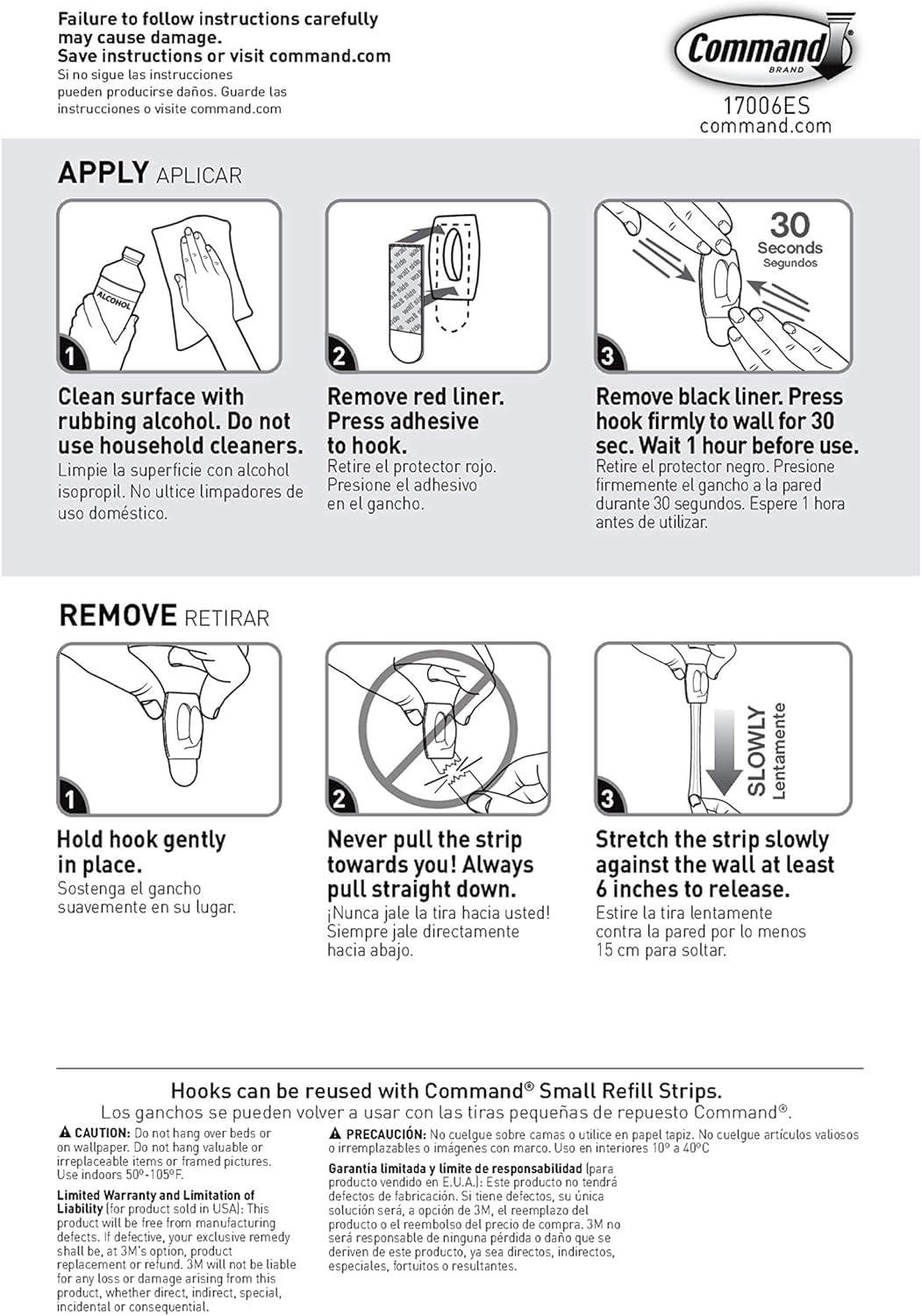 3M Command Mini Hooks | White | 6 Hooks and 8 Small Adhesive Strips | Code 17006