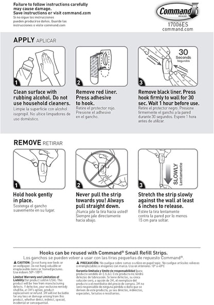 3M Command Mini Hooks | White | 6 Hooks and 8 Small Adhesive Strips | Code 17006