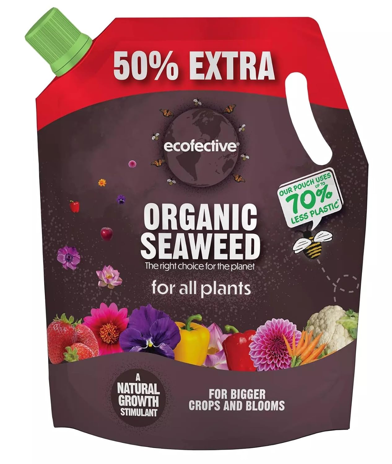 Ecofective Organic Liquid Seaweed For All Plants, (50% Extra FREE), 1.2L Pouch