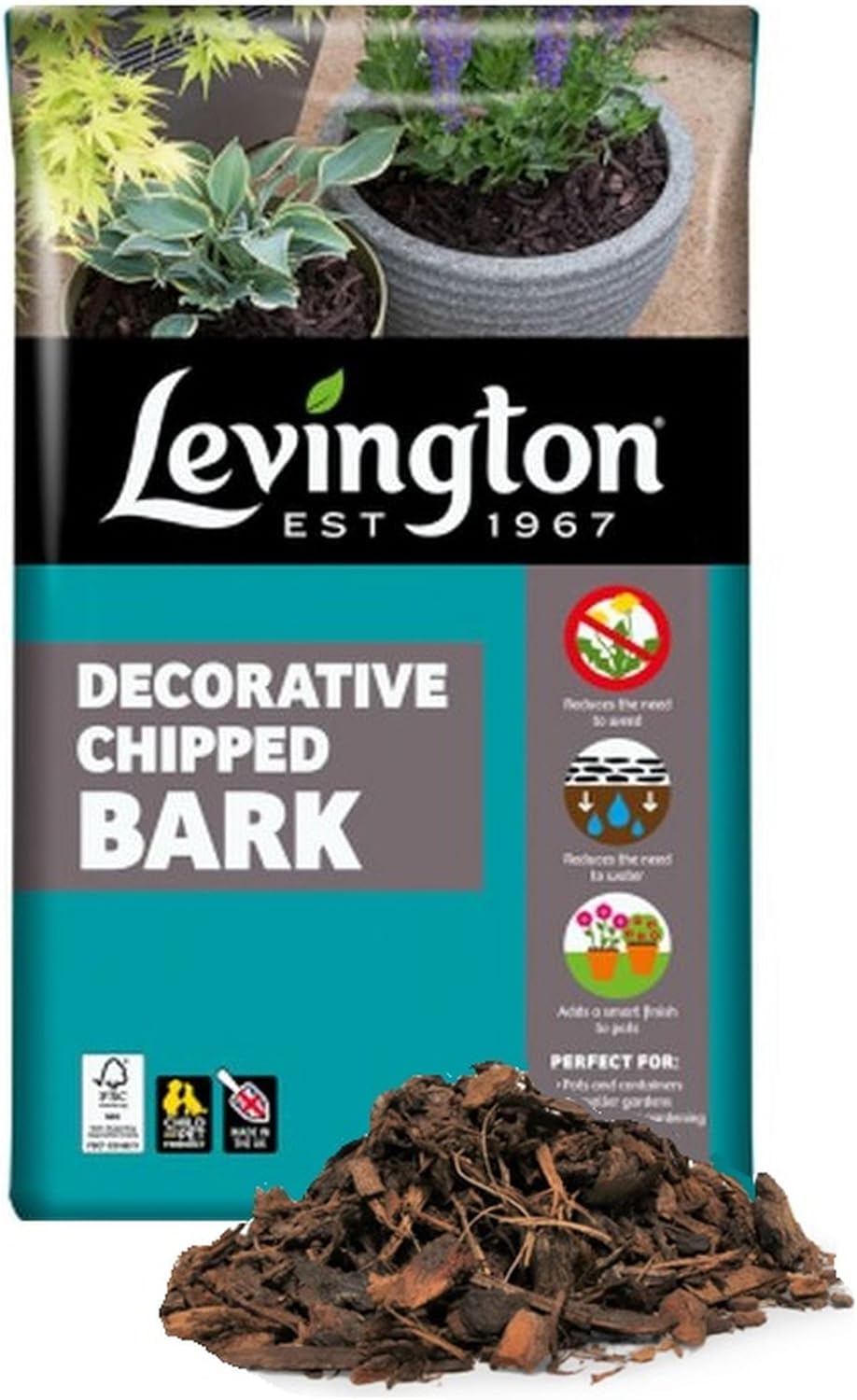 Levington Decorative Chipped Bark Bark Chippings Plant Potting Garden Border Bark 40L Bag