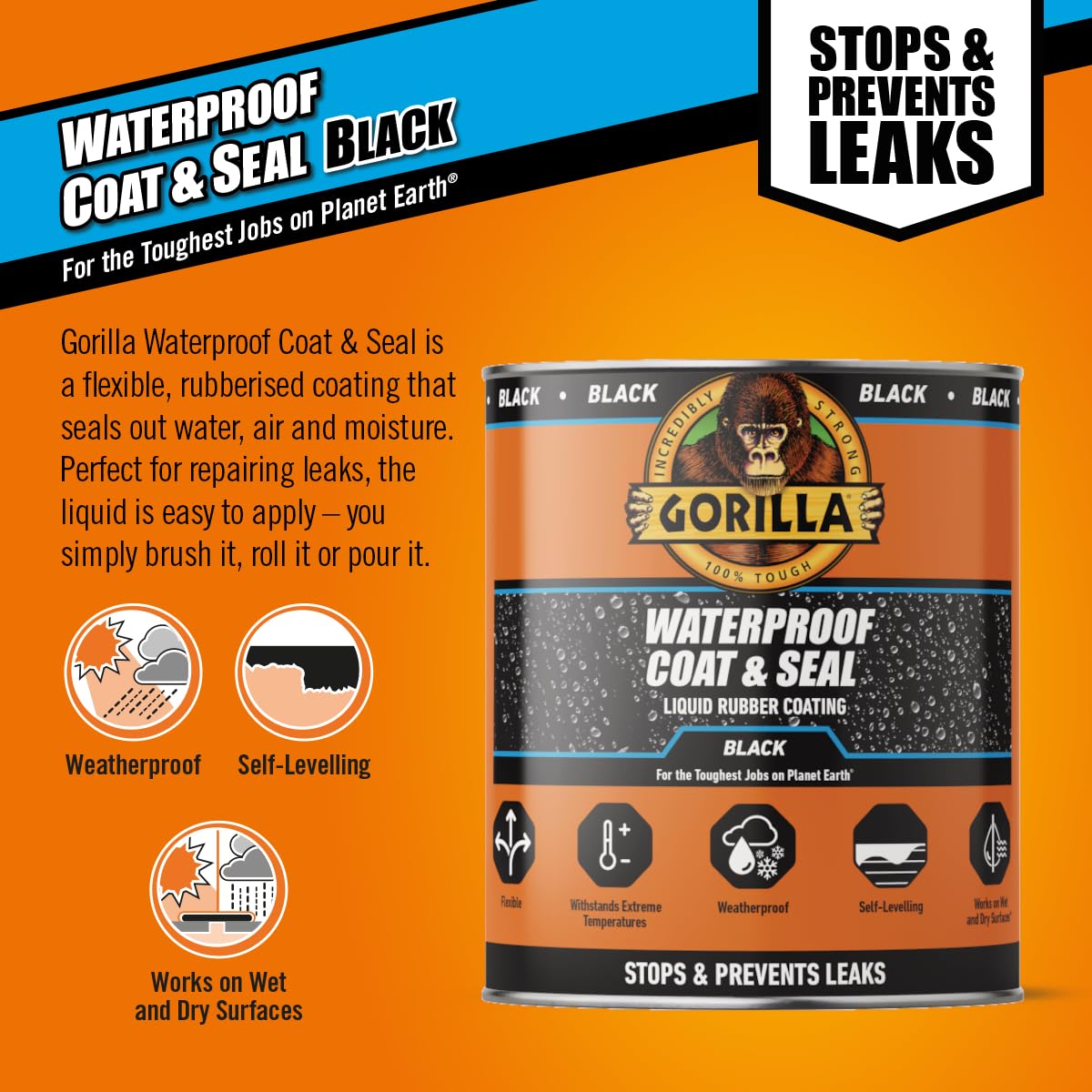 Gorilla 84756 Waterproof Coat & Seal Black 473Ml