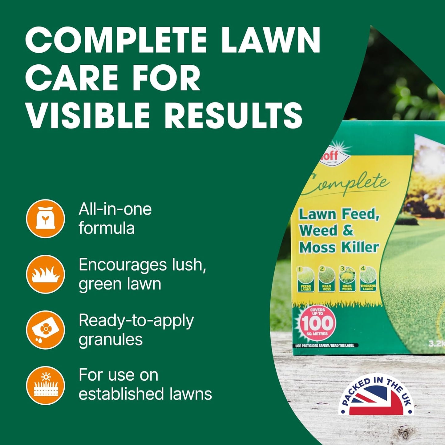Doff Complete Lawn Feed, Weed & Mosskiller 100 Sq M 3.2Kg
