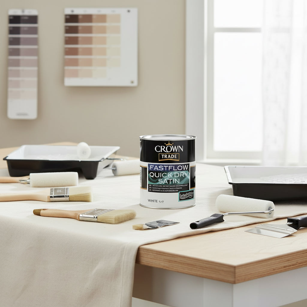Crown Trade Fastflow Quick Dry Satin White 1 Litre