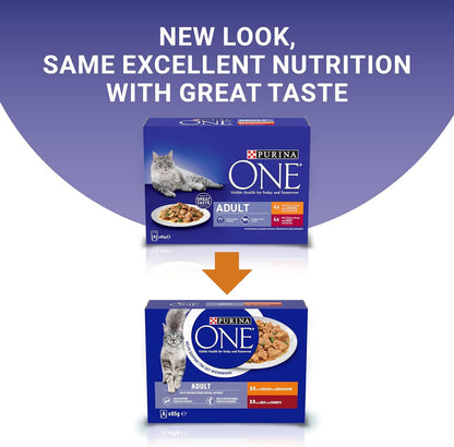 Purina ONE Adult Cat Food Pouches Mini Fillets in Gravy Chicken & Beef 8 x 85g