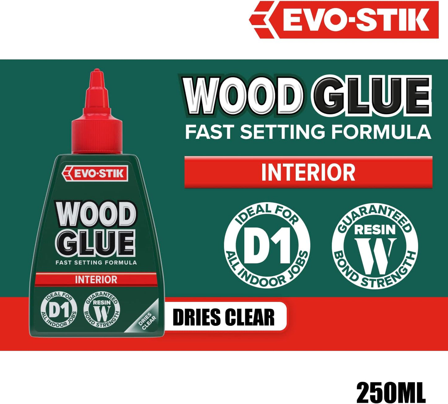 EVO-STIK Wood Glue | Interior | Extra Strong | Fast Setting | Dries Clear | 1 x 500ml