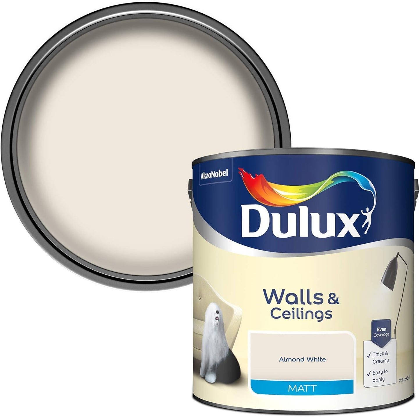 Dulux Matt Emulsion Paint For Walls And Ceilings - Almond White 2.5 Litres