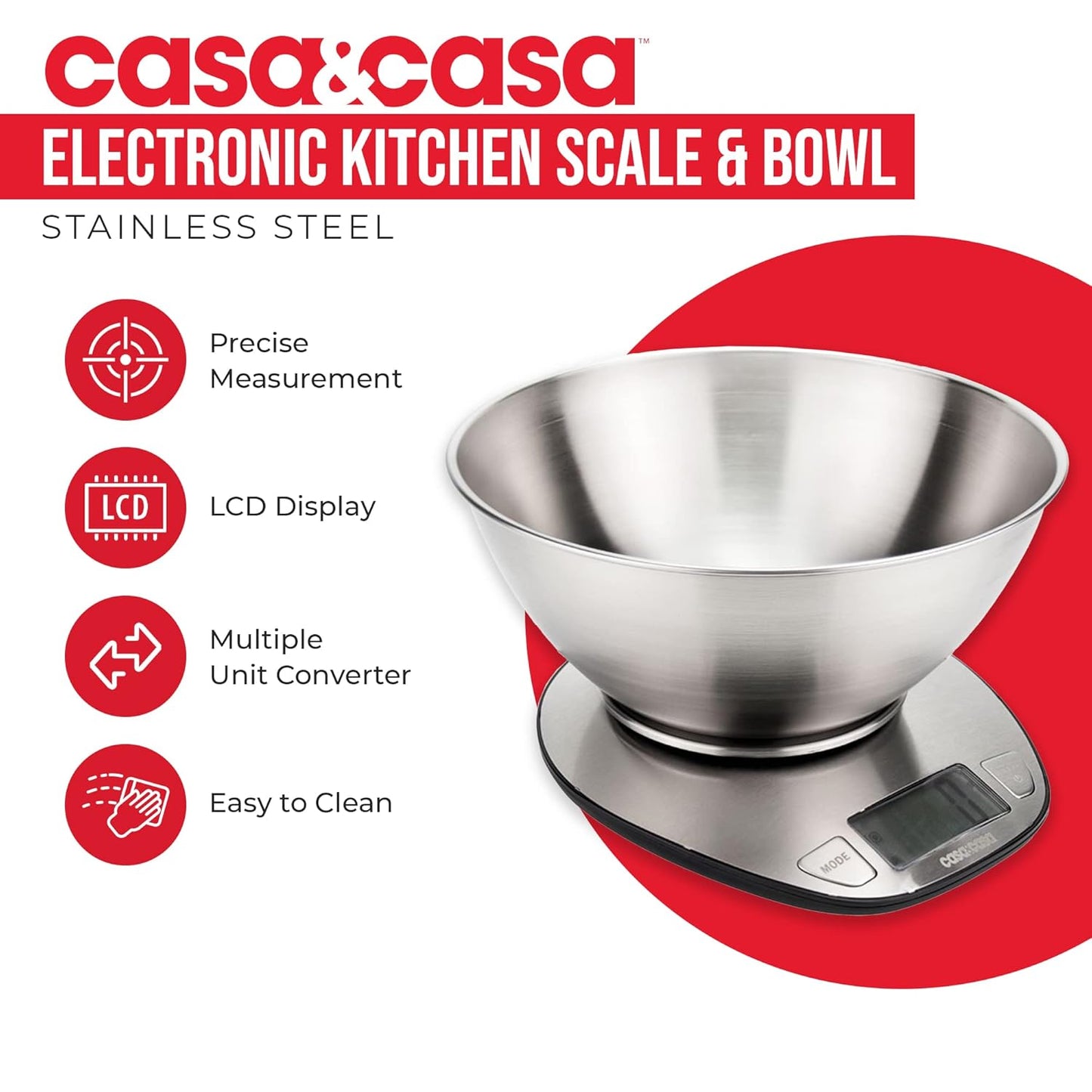 Casa & Casa Digital Kitchen Scales & bowl, Professional Food Weighing Scale with Display, Electronic Scale