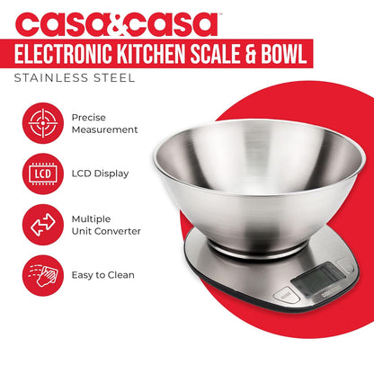 Casa & Casa Digital Kitchen Scales & bowl, Professional Food Weighing Scale with Display, Electronic Scale