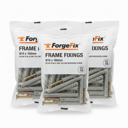 ForgeFix Frame Fixings | M10 x 160mm | Nylon Plug, Zinc Yellow Passivated Screw | Bag 30