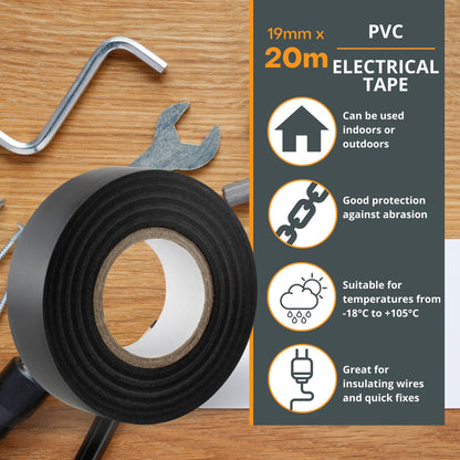 Dencon Electric Black PVC Insulation Tape 20m